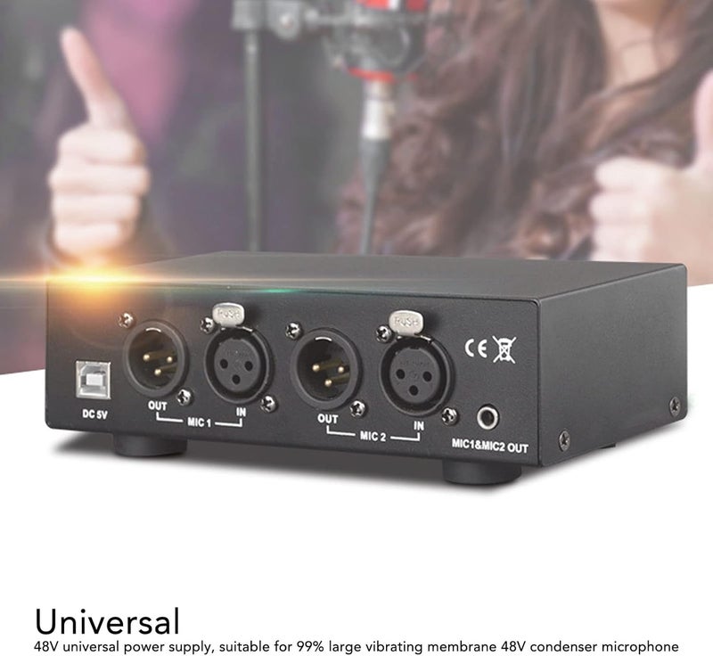 Bewinner 48V Power Supply, Pro Iron Shell Power with Low Pass Filter, Shielding Technology Support, XLR Cable, Dual Mic for Music Recording Equipment - Image 2